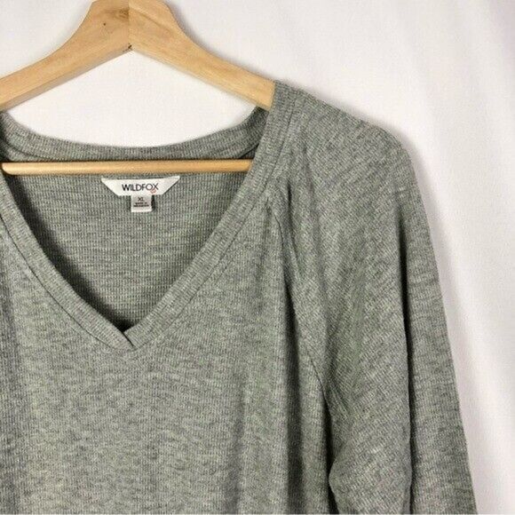 Wildfox Haley Ribbed V-Neck Brushed Knit Long Sleeve T-Shirt XL - Picture 4 of 4